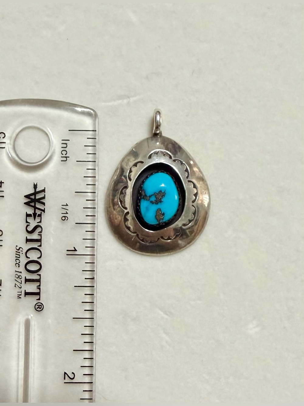 Sterling Silver Shadow Box Pendant with Authentic Kingman Turquoise Stone - Picture 6 of 6